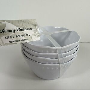 Tommy Bahama Small Round Melamine Bowls 4.5" White Dotted Edge Set of 4 NEW